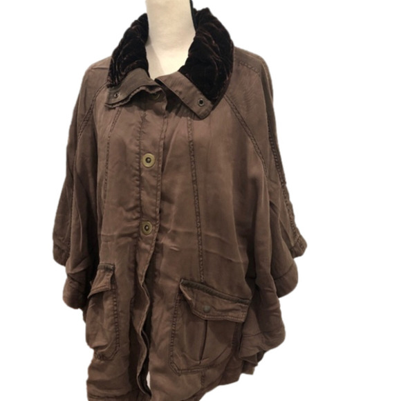 Anthropologie Hei Hei Taupe Brown Todra Crushed Velvet Lined Cape Jacket M/L - Picture 2 of 16